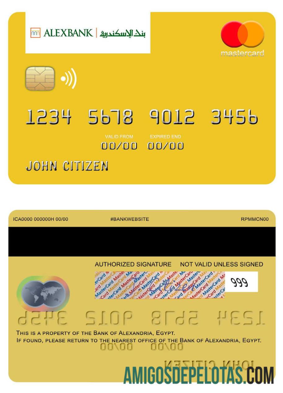 Egito Banco de Alexandria Mastercard amostra